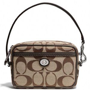 Coach Khaki/Brown Monogram Park East West Pouch 👜